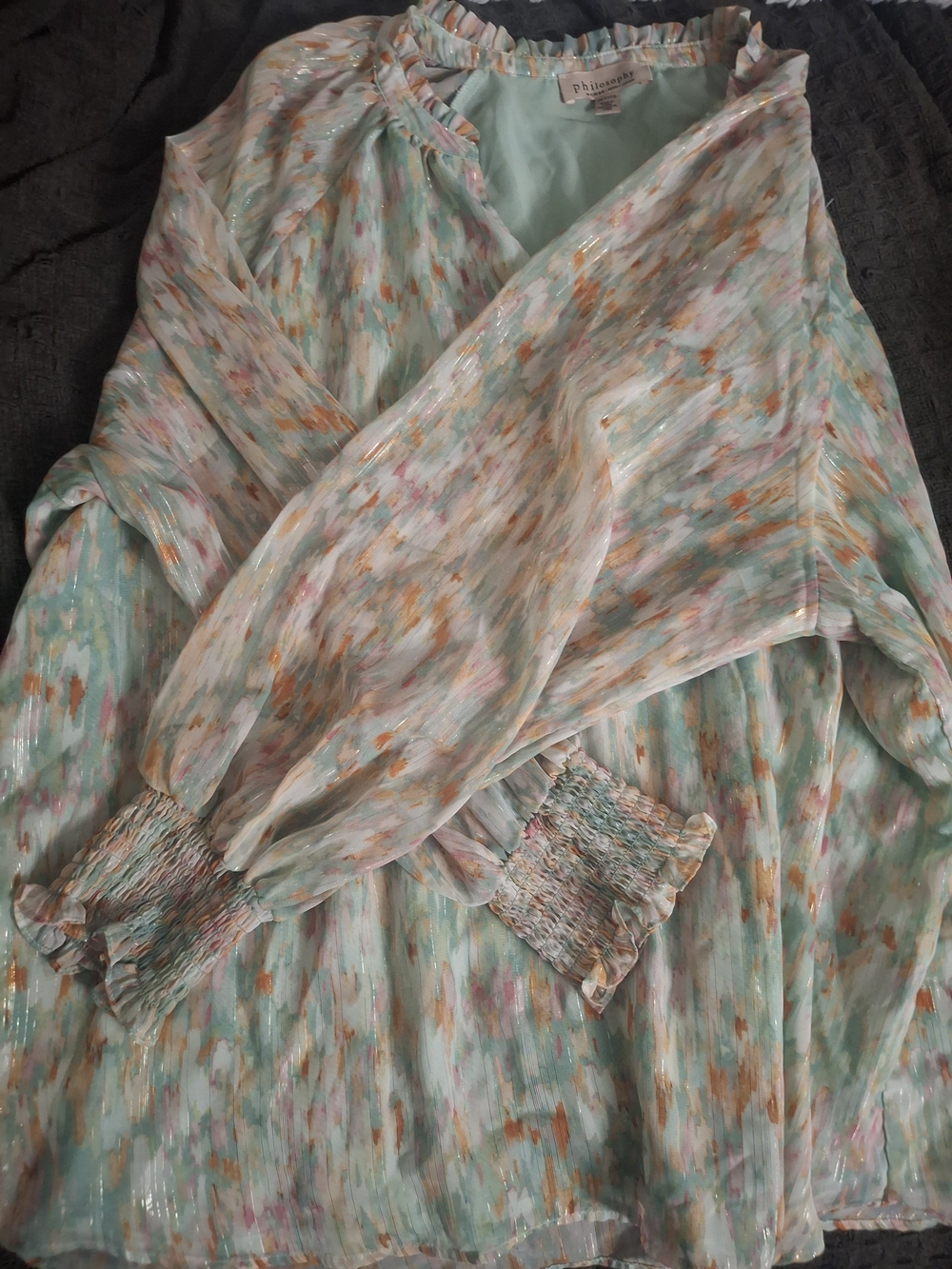 Philosophy Mint Multi-Color Sheer Long Sleeve Blouse